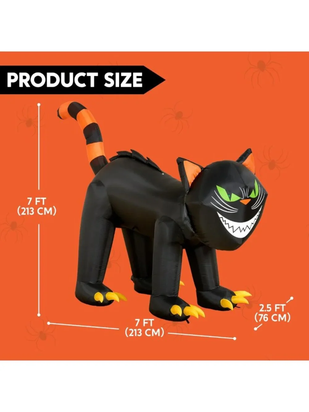 7ft Halloween Inflatable Black Cat with Moving Head & LED Lights for Yard Decor